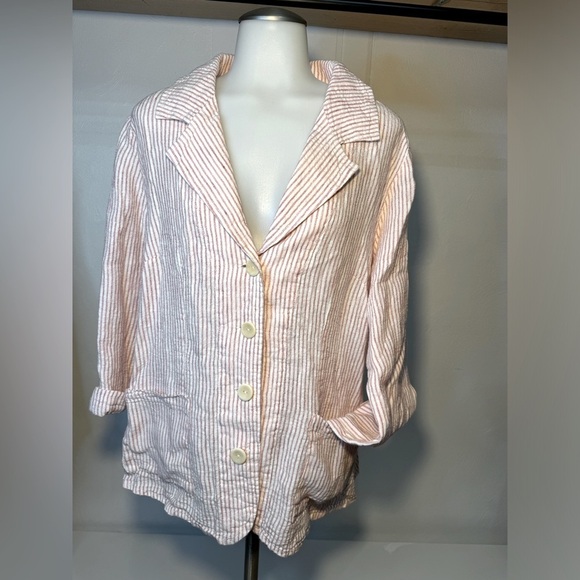 Linen blazer 100% natural fibers collared button up jacket oversized pinstriped - Picture 9 of 9